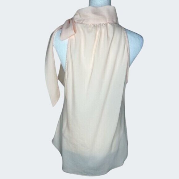 New York & Company Peach Sleeveless Embellished Bow Tie Blouse Medium - Picture 2 of 14